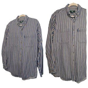 VTG Hunt Club Men Button Up Shirt Blue Stripe Pockets Long Sleeve SZ Large Tall